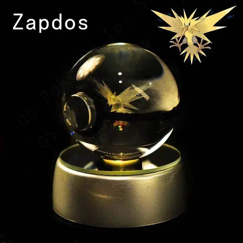 Pokemon 3D Crystal Pokeball with LED Light Base, Kids Anime Toy Gifts 2 in - CLOUDANIMESTUDIO