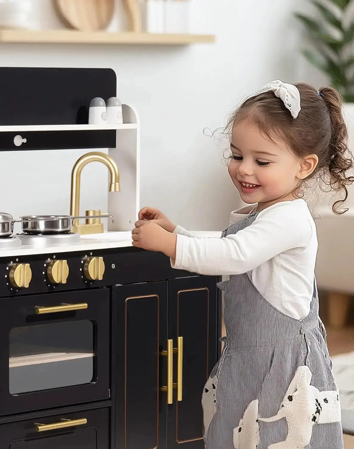 Play Kitchen for Kids, Wooden Kids Play Kitchen Playset, Toddler Kitchen Pretend Play Set with Marble-Style Countertop, Modern T - ToylandEU