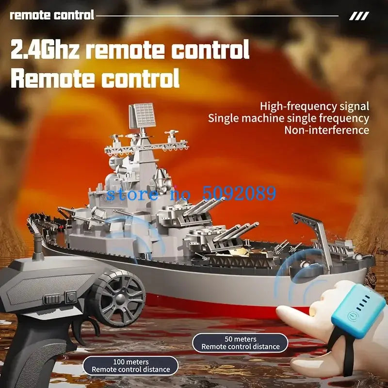 2.4GHZ Omnidirectional Driving Watch Remote Control Boat 1:390 Shipborne Boat Design Low Battery Alarm RC Battleship Boat Toy - ToylandEU