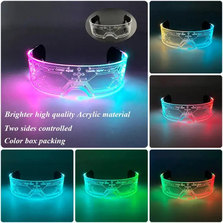 New Acrylic Luminous Glowing Cyberpunk Glasses LED Light Up Halloween Party Glasses Bar Club Props Neon Glasses Supplies - ToylandEU