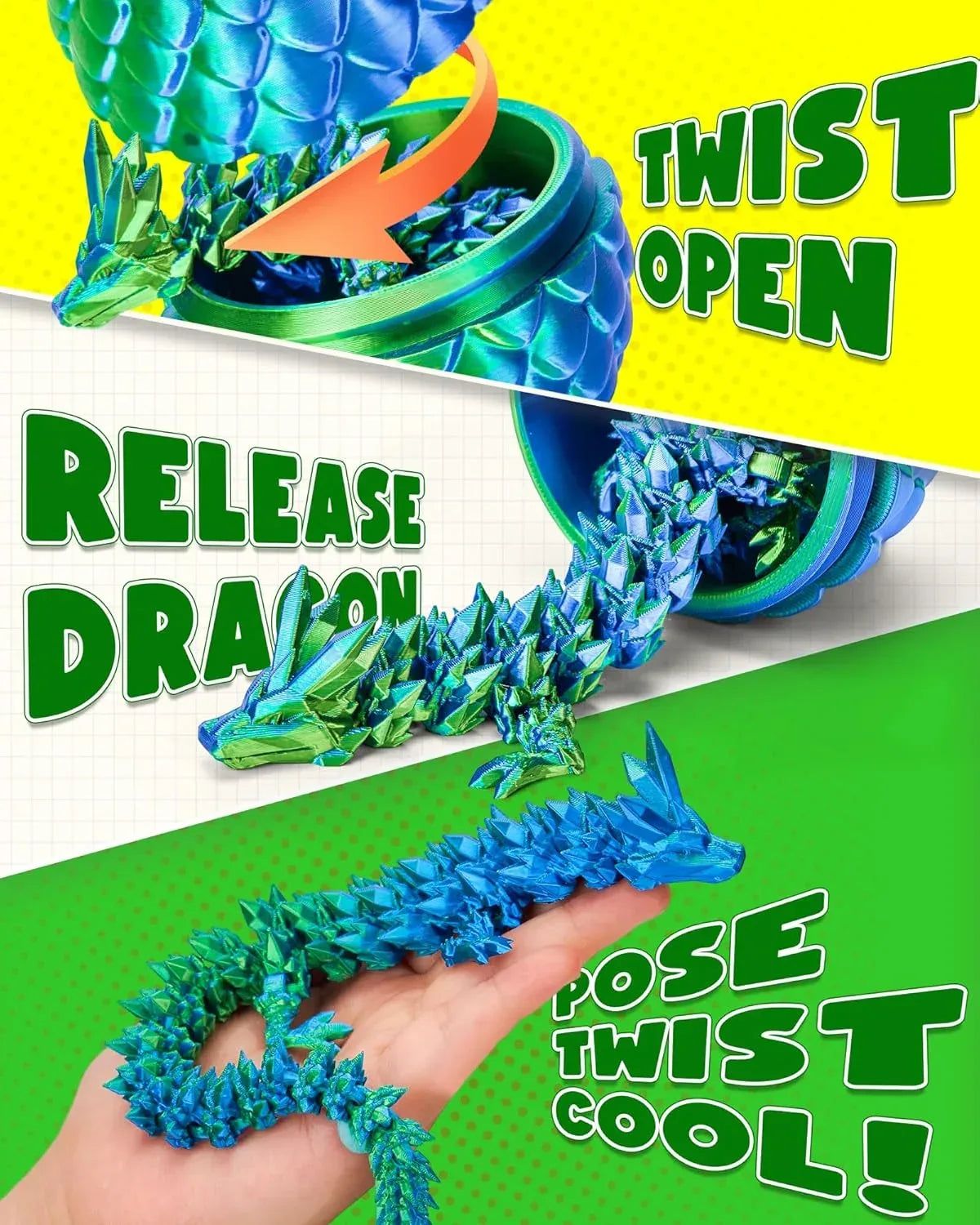 3D Printed Dragon Egg Toy With Articulated Crystal Dragon - ToylandEU