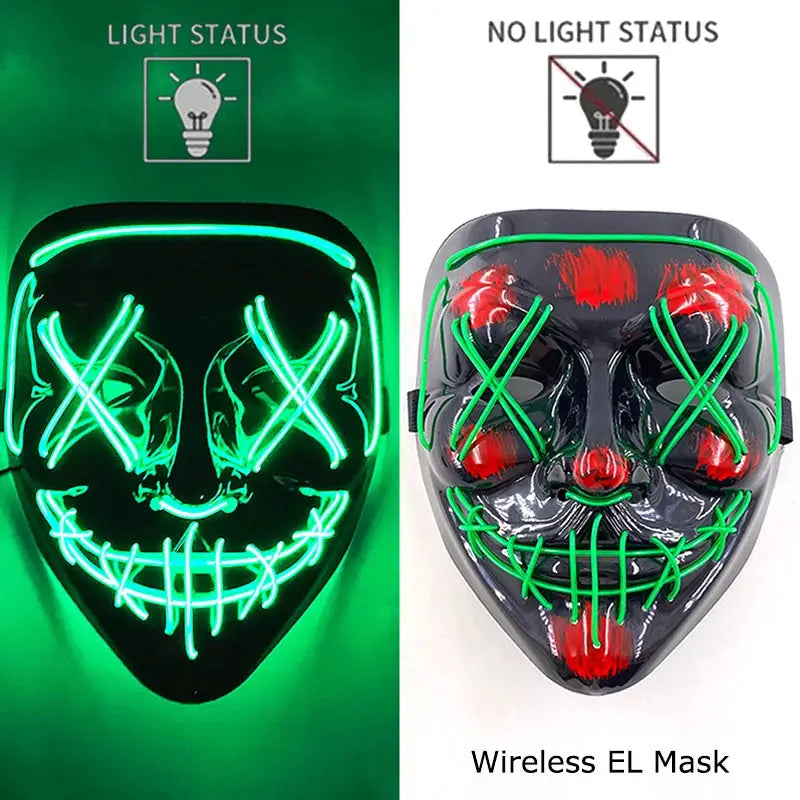 Wireless Halloween Neon LED Purge Mask Masque Masquerade Party Masks Light Grow in the Dark Horror Mask Glowing Masker - ToylandEU
