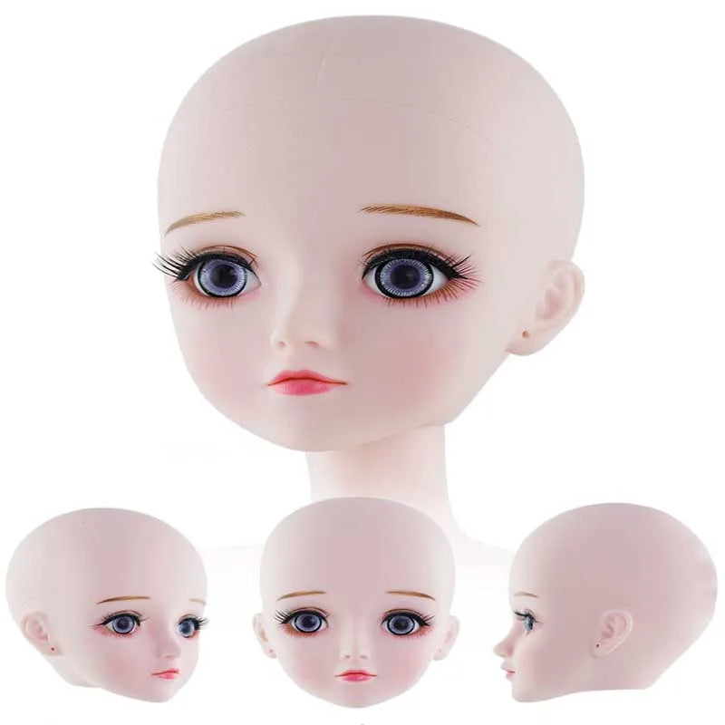 60CM BJD Doll Head with 4D Artificial Eyes and Long Curly Hair - ToylandEU