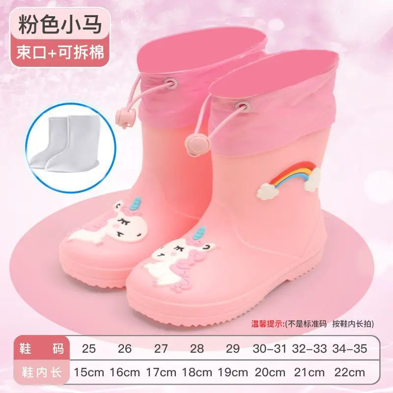 Kids Rain Boots | Waterproof Non Slip | Cartoon Print | Toddler Youth