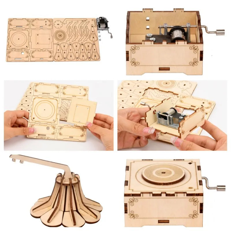 DIY Wooden Phonograph Model Musical Box Kids Science Toy Technology - ToylandEU