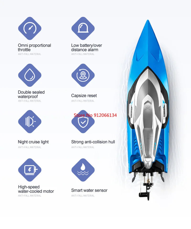 RC High-Speed 70KM/H RC Racing Boat - Double-Layer Waterproof Remote Control Yacht with Capsize Reset & Water Cooling System, 50CM Oversized Design