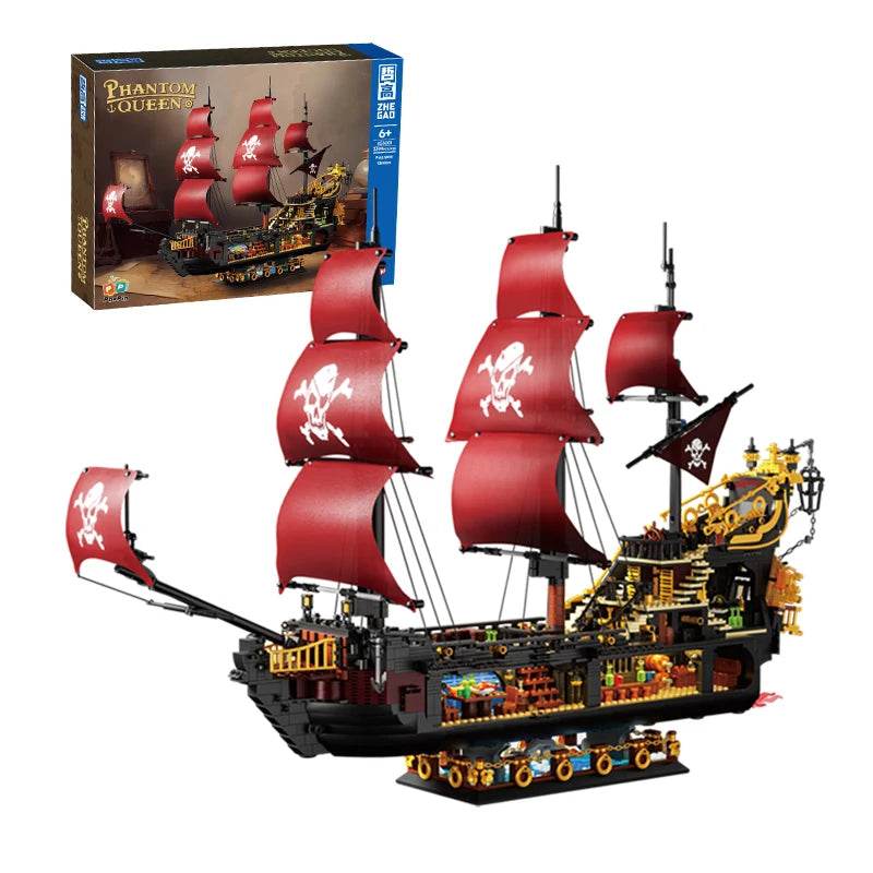 Black Pirate Ship Building Blocks Ghost Boat Model Assembly - ToylandEU
