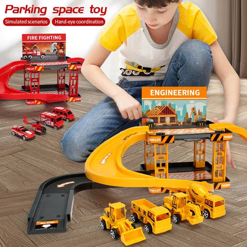 Durable Diecast Police Cars And Fire Engine Parking Track Set - ToylandEU