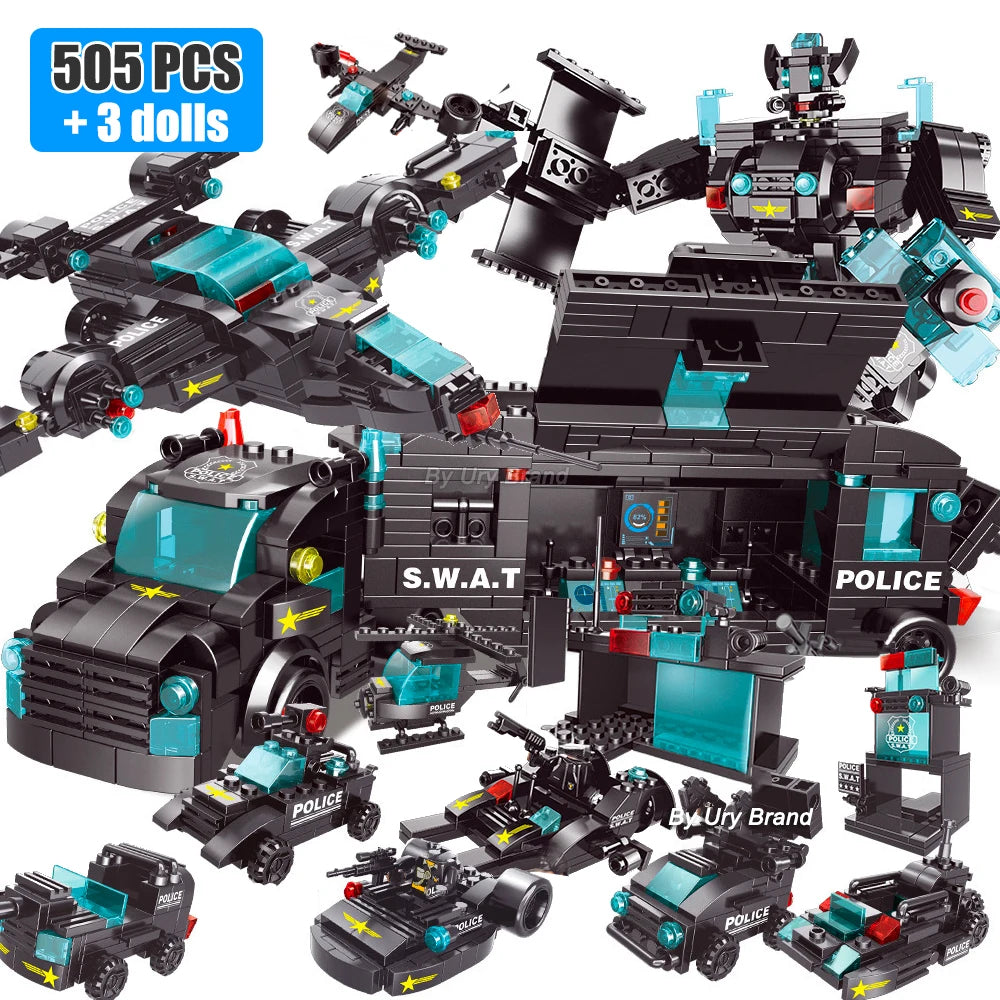 City Police Station SWAT Team Building Blocks Set with Military Car - ToylandEU