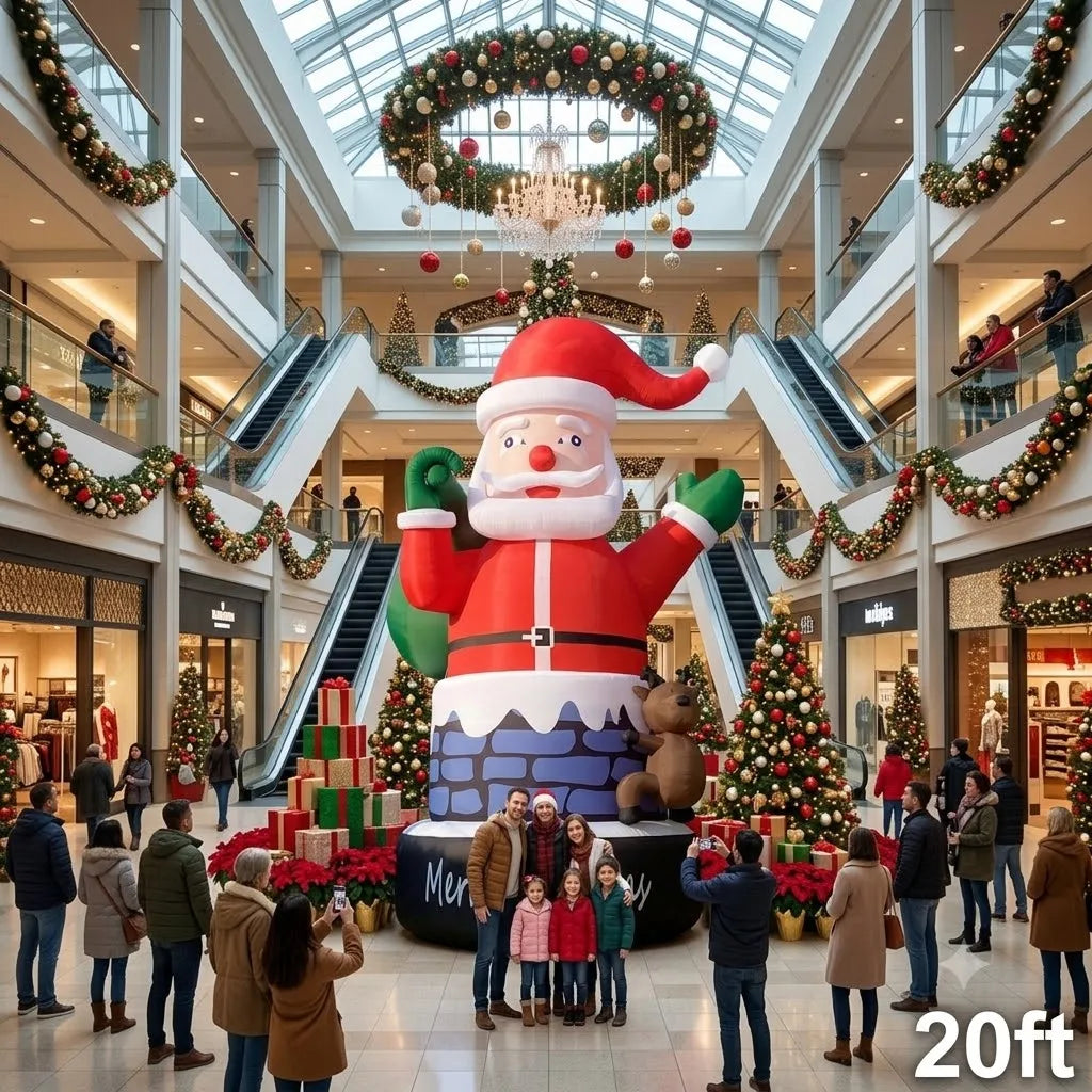 Inflatable Christmas Chimney | 20 Feet Tall | Santa Figure | Outdoor Decor