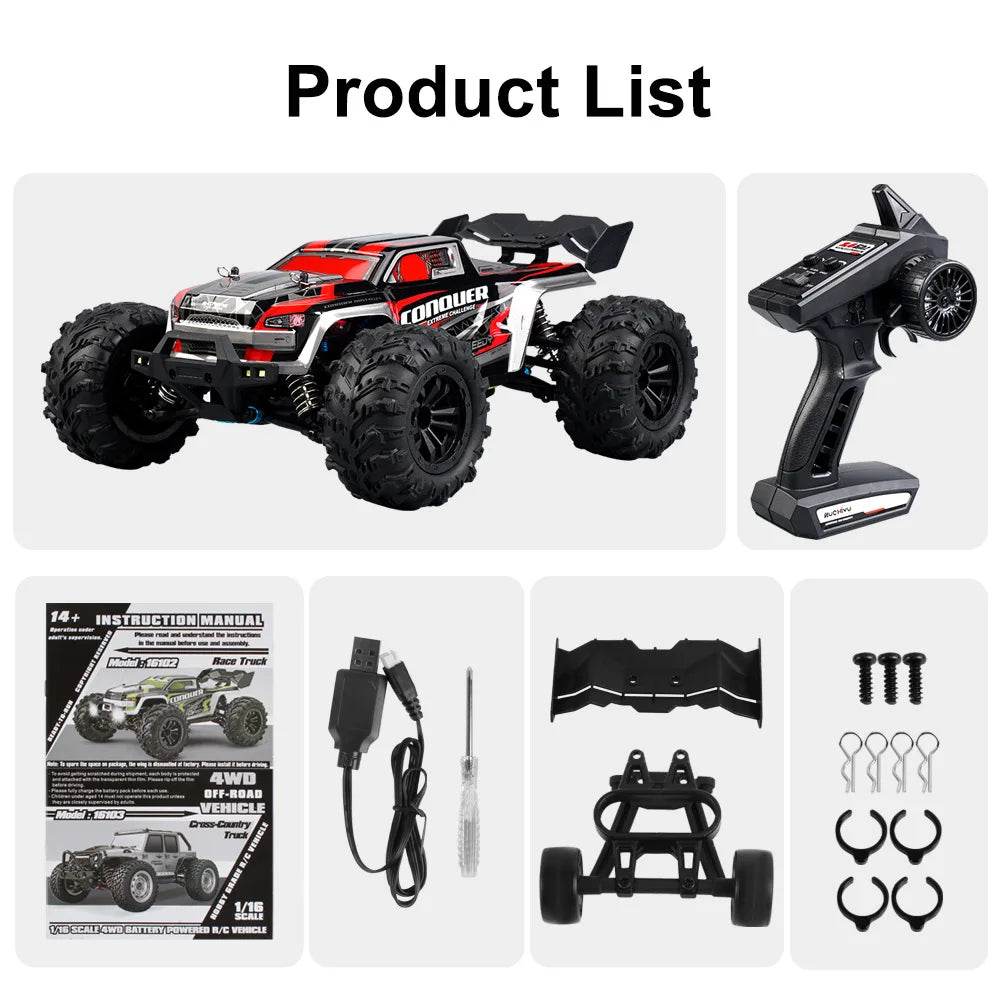 16102 1:16 Rc Car With Led Light 4WD 50km/h High Speed Drift Vehicle - ToylandEU
