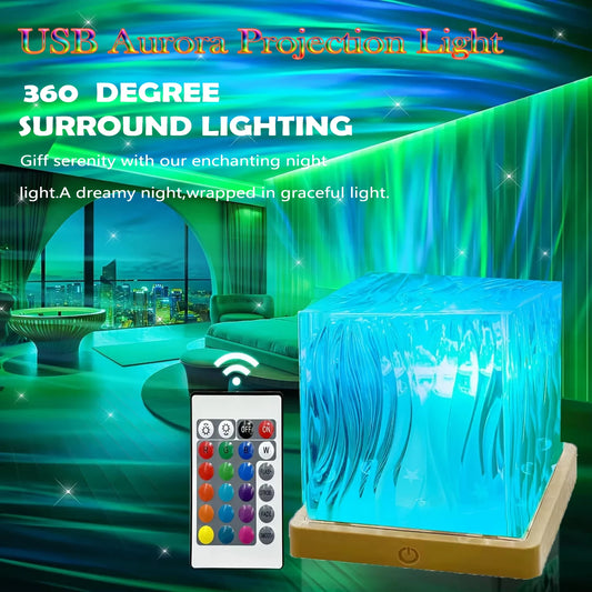 Aurora Borealis Projection Night Light Remote Control USB Powered 16 Colors