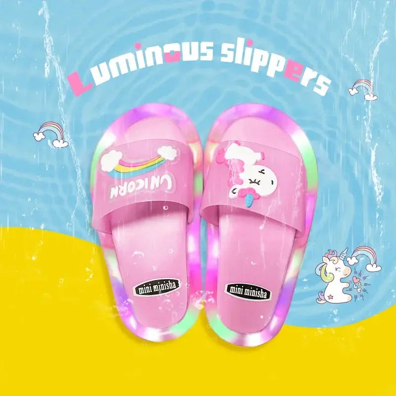 Children‘s Boys Girls Slippers Cartoon Unicorn Animals Prints Shoes Lighted Fashion Cute Shoes Bathroom Kids Toddler Slippers - ToylandEU