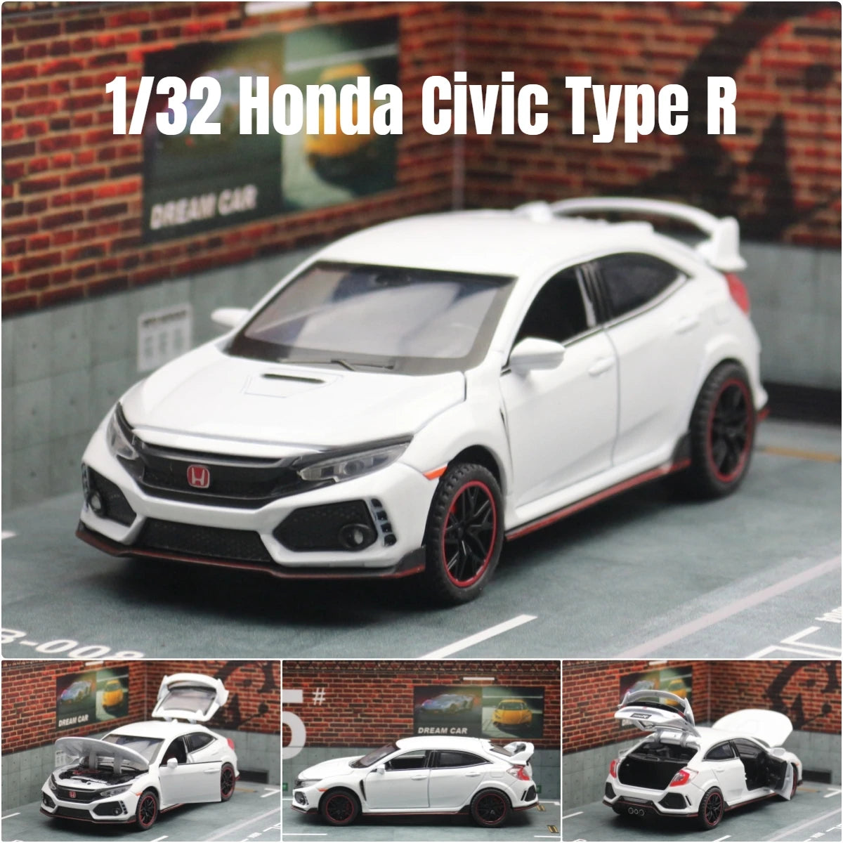Diecast Honda Civic Type R | 1:32 Pull Back Car | Openable Doors | Toy Gift