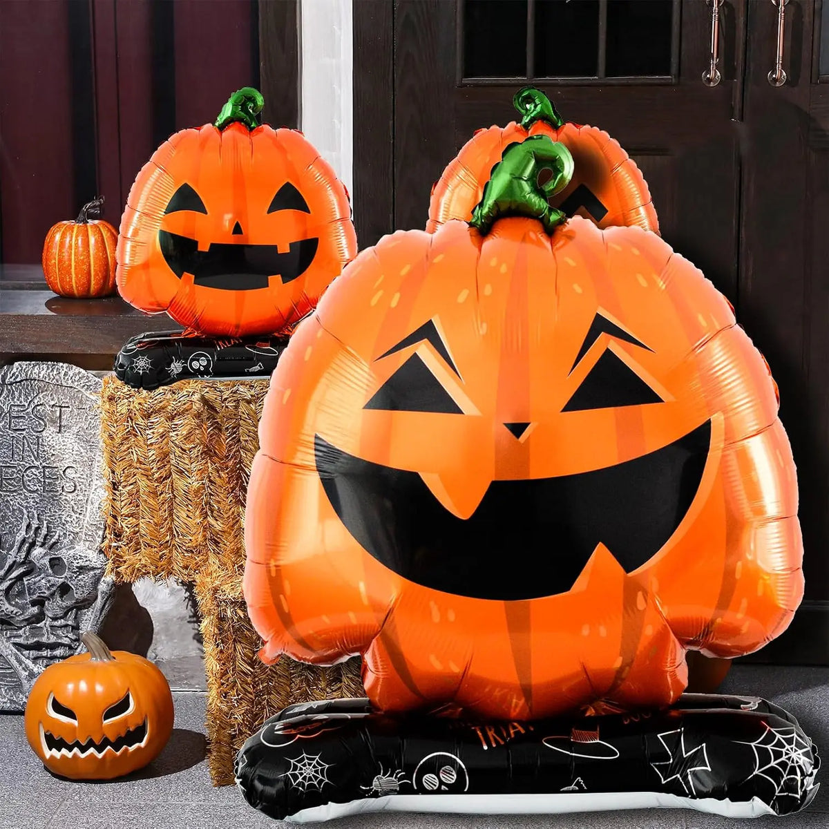 Halloween Pumpkin Balloons | Giant Standing | Mylar Foil | 4 Pack Party Decor