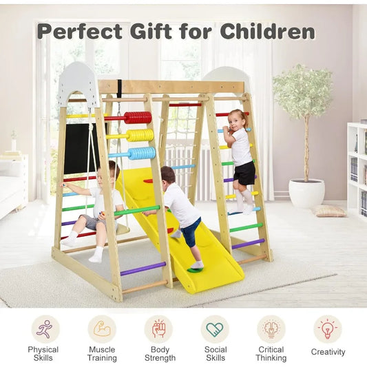 Wooden Montessori Indoor Jungle Gym For Toddlers Improves Coordination