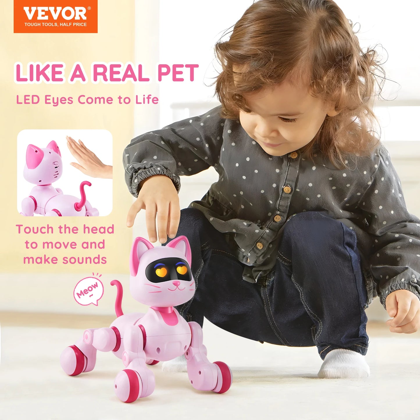 RC VEVOR Programmable Remote Control Cat Robot with Voice Commands and Touch-Sense Music - Fun Stunt Toy for Kids 3-6 Years