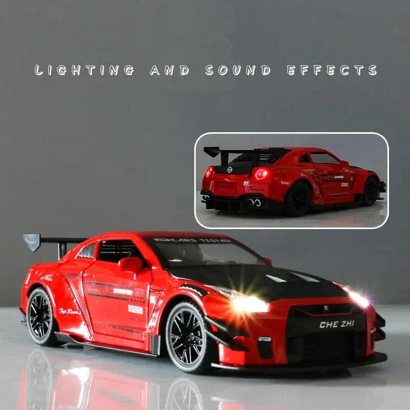 1:24 Skyline Ares Nissan GTR R34 R35 Alloy Sports Car Model Diecast Metal Racing Car Model Simulation Sound and Light Kids Gifts - ToylandEU