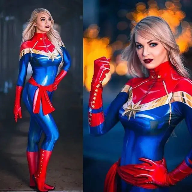 Halloween Carol Danvers Cosplay Costume Adults Female Superhero Zentai Suit Woman Bodysuit - ToylandEU