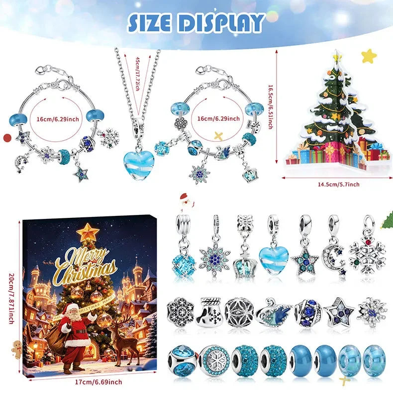 Advent Calendar | 24 Day Charm Bracelet Set | Alloy Metal Pendants And Beads | Christmas Jewelry Gift