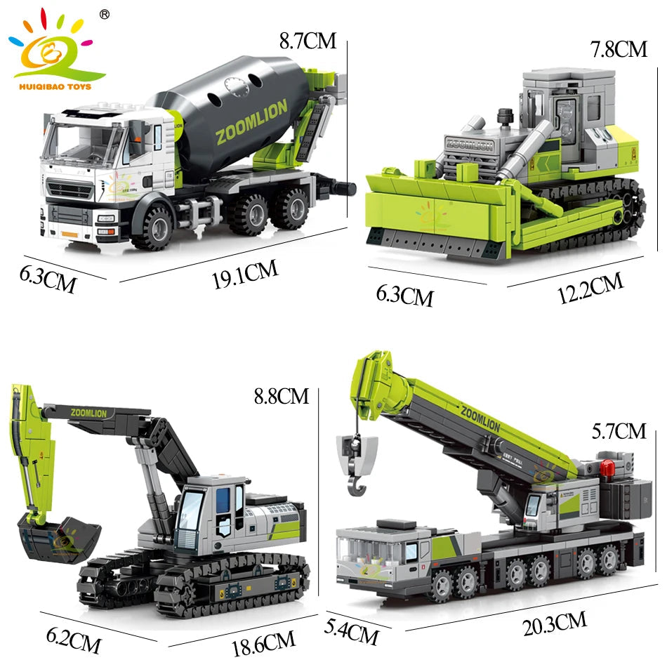 HUIQIBAO TOYS Engineering Truck Building Blocks Crane Bulldozer - ToylandEU