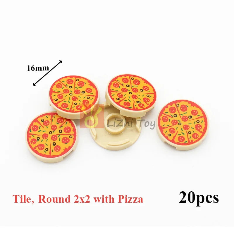 Printed Round 2X2 Building Blocks | Universal Fit | Pizza Clock Graphics