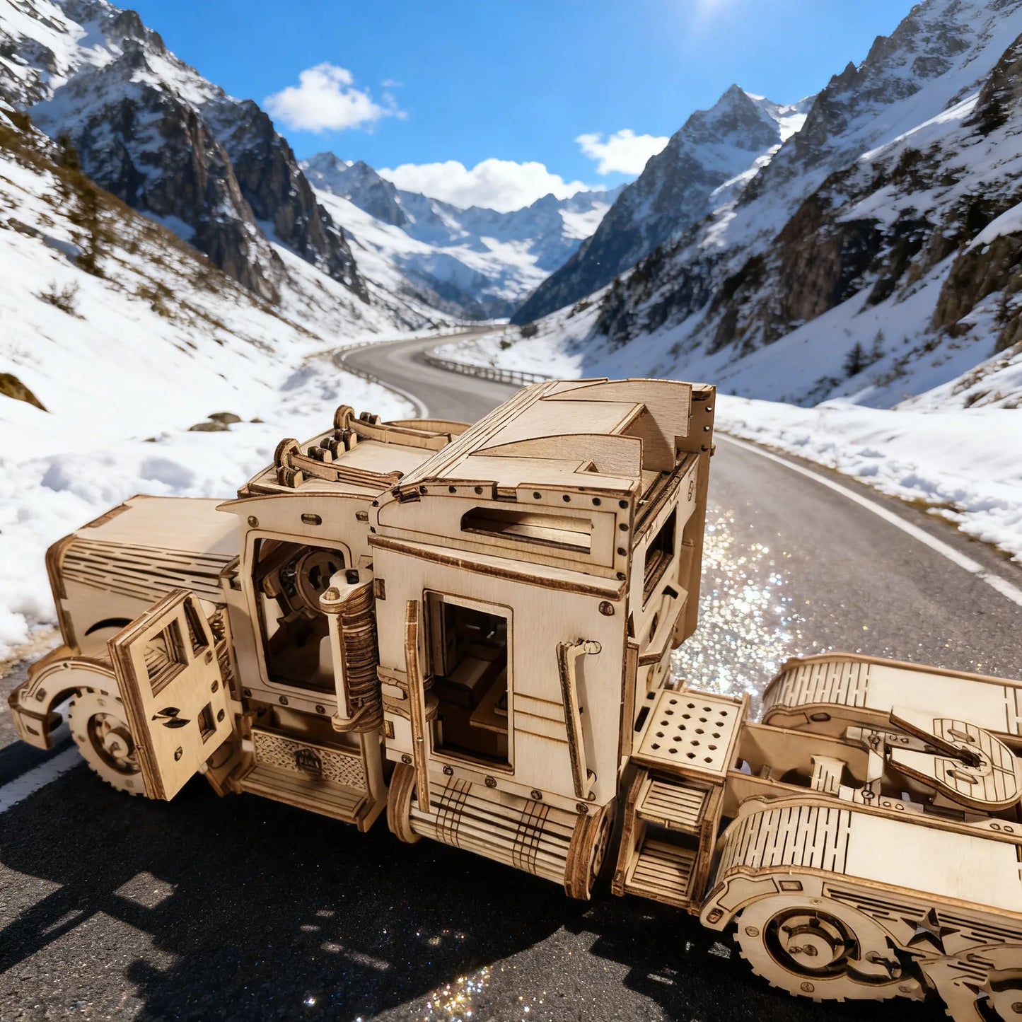 3D Wooden Puzzle Semi Trailer Truck Kit Hand Assembled DIY