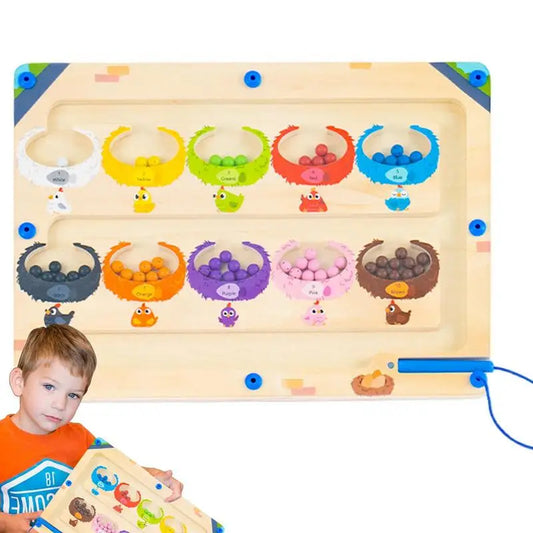 Magnetic Wooden Color & Number Sorting Maze Puzzle - Montessori Fun!