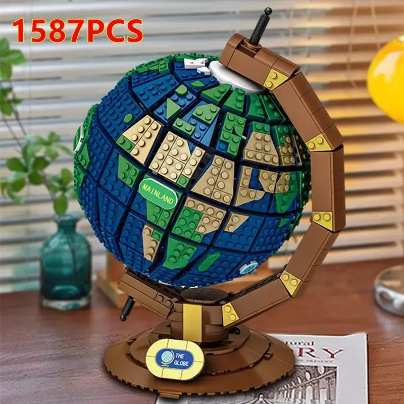 Educational Building Blocks | 1587 Piece Earth Globe | Desk Ornament | Kids