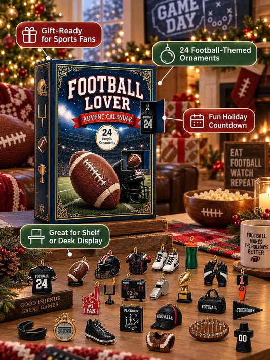 Advent Calendar | 2026 Football Theme | 24 Flat Acrylic Sports Ornaments | Game Day Tree And Shelf Decor