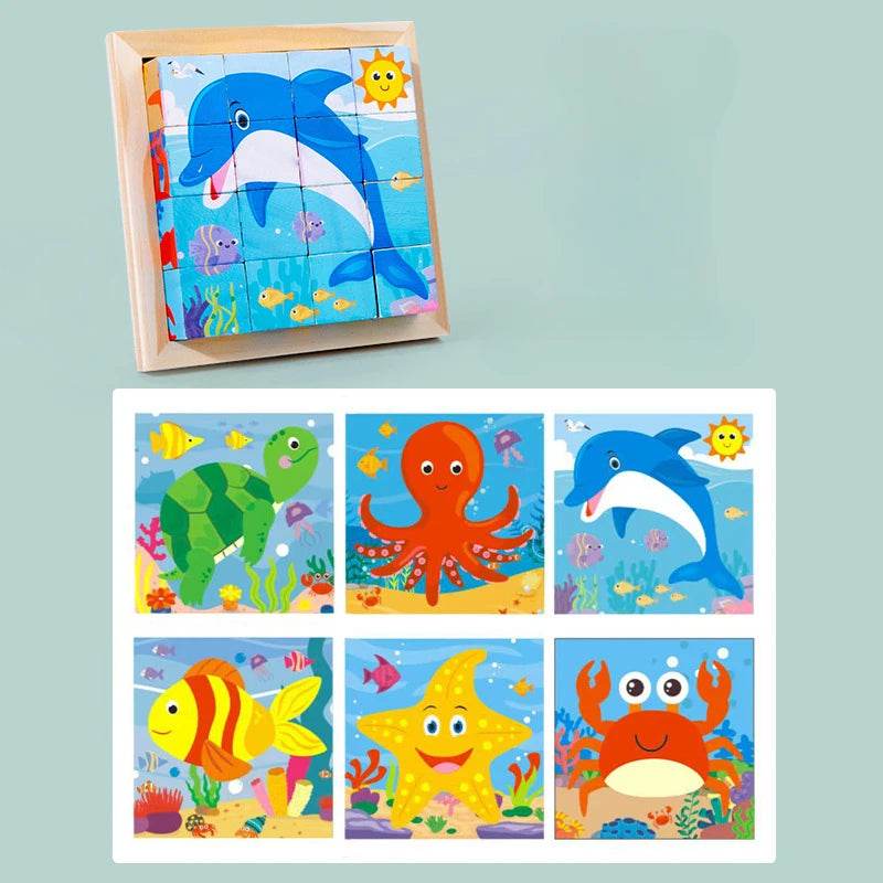 3D Cube Wooden Puzzle Children's Nine Pieces Six-Sided Block Montessori Educational Toy - ToylandEU