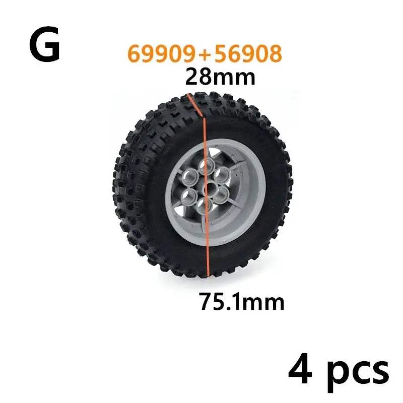MOC Technical Tire Wheel Cross Hole Set Motorcycle Car Truck Wheels 44309 92402 32019 54120 11957 Construction Building Block - ToylandEU