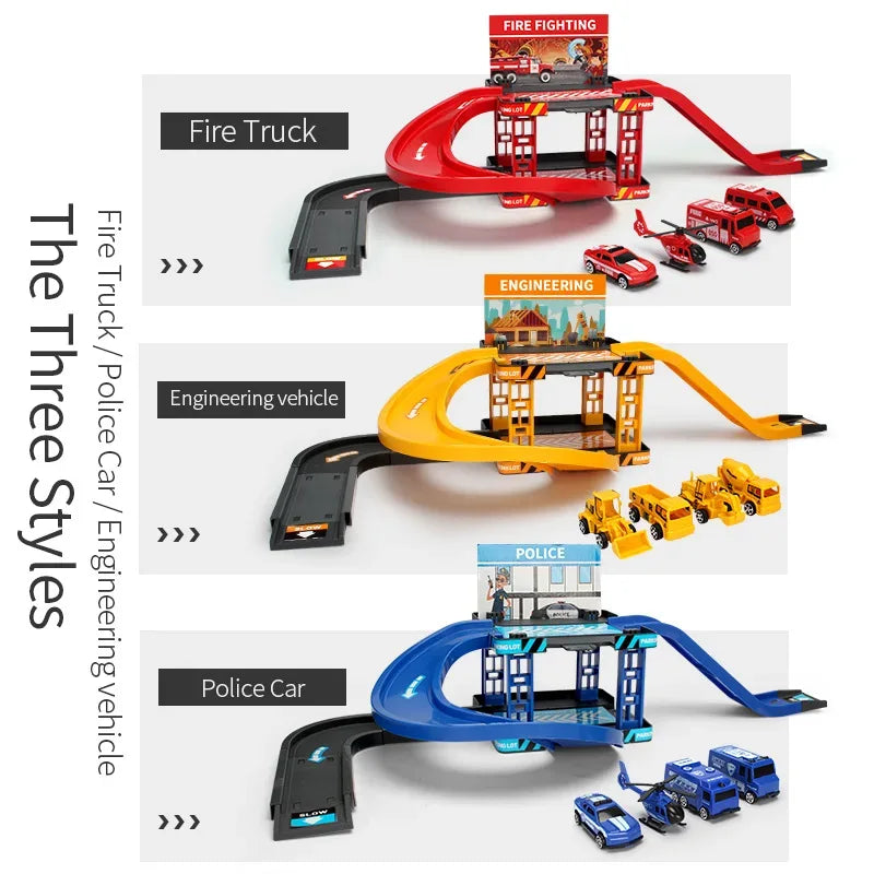 Durable Diecast Police Cars And Fire Engine Parking Track Set - ToylandEU