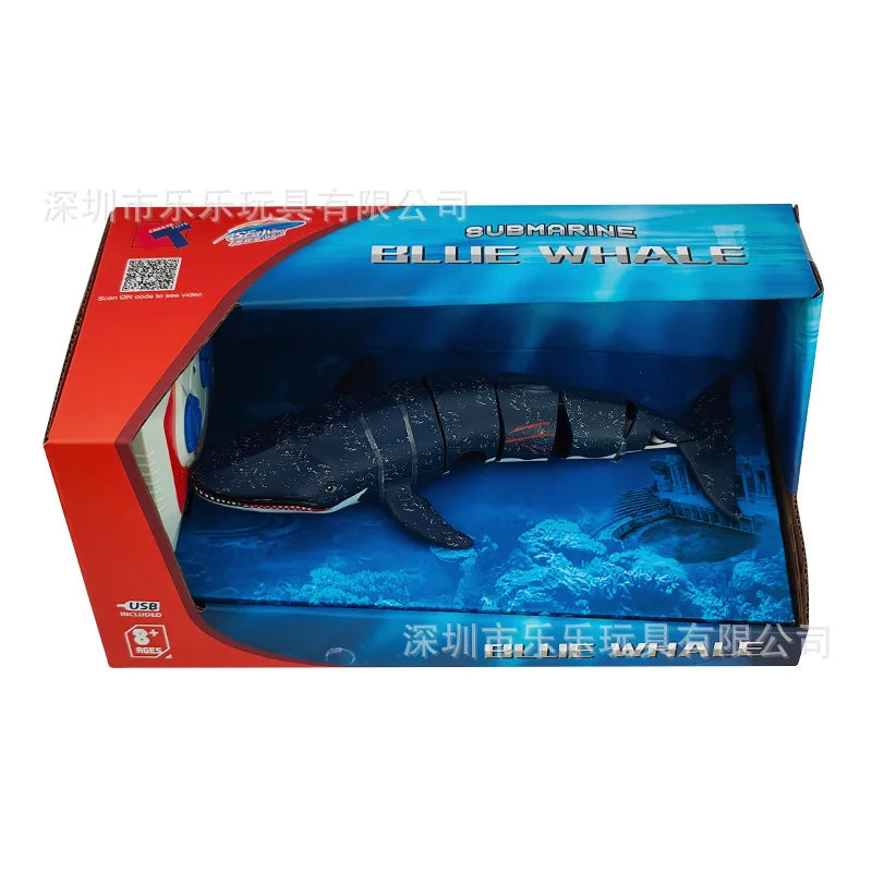 RC Waterproof Remote Control Shark Toy Boat with Lights - 2.4g Simulation Model for Boys' Birthday Gifts