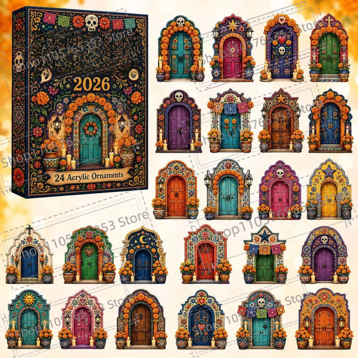 Advent Calendar | 2026 Day Of The Dead | 24 Piece 2D Acrylic Pendants | Festive Party Gift