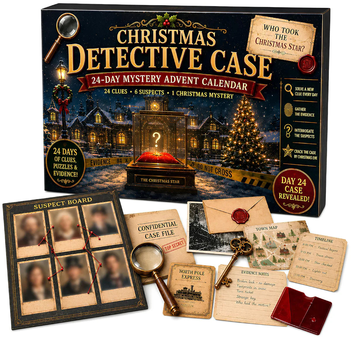 Advent Calendar | 24 Day Mystery Adventure | Escape Room Puzzle Game With 6 Themes | Family Holiday Activity