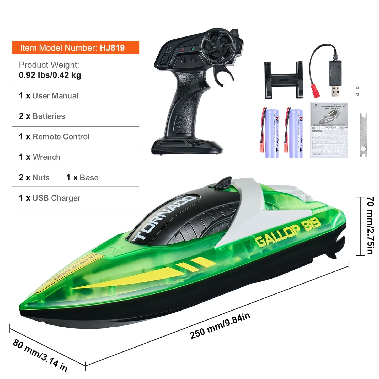 RC VEVOR HJ819 High-Speed Remote Control Racing Boat - Waterproof Electric RC Toy for Boys 14+