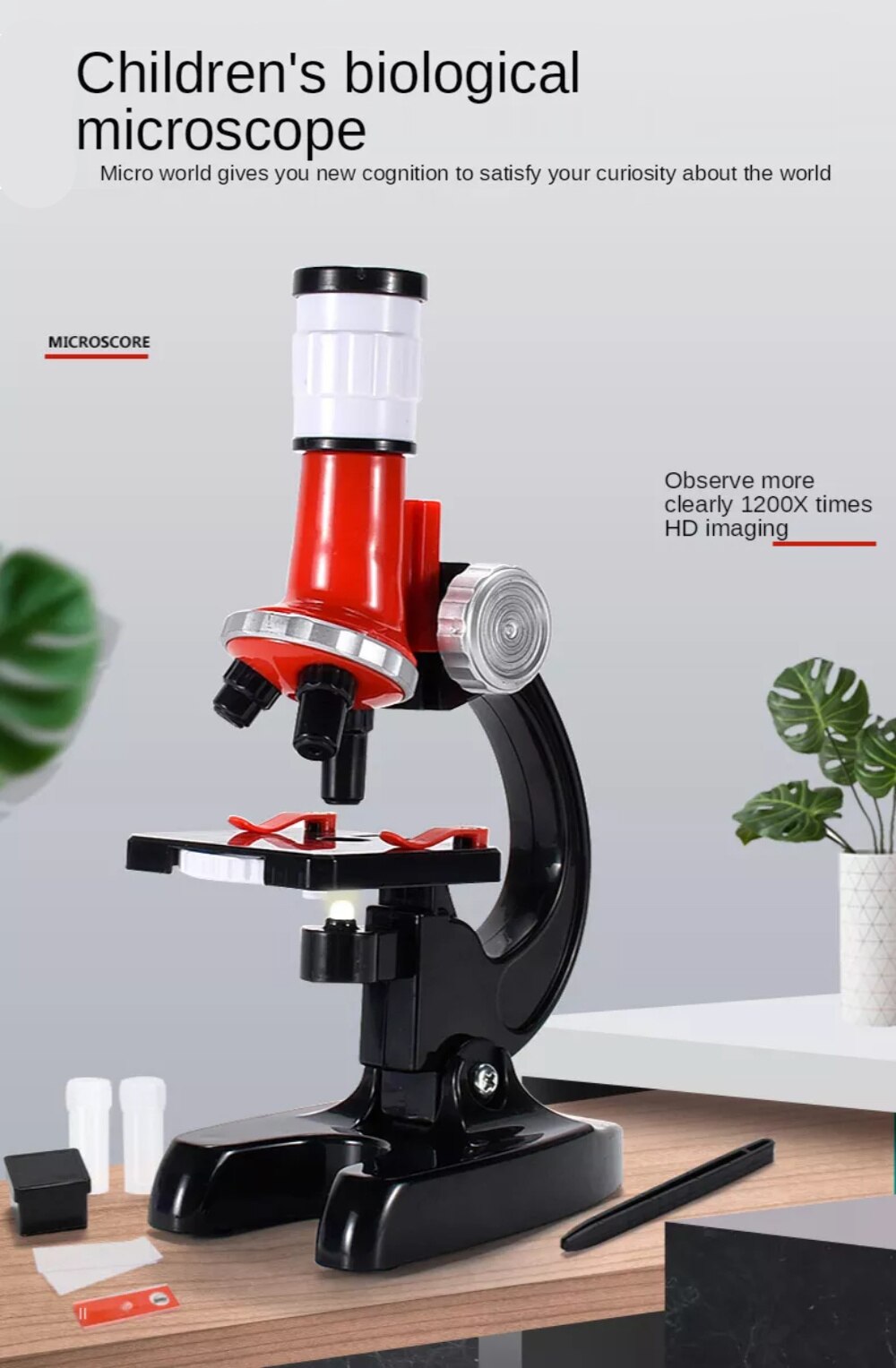 Children's Portable Professional Biological Trinocular Microscope Kit 1200X With LED Light - ToylandEU