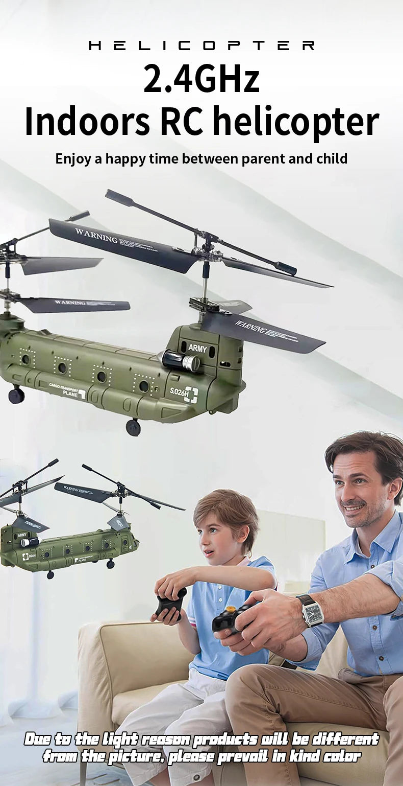 RC Remote Control Chinook CH-47 Helicopter Model S026H - 2.4G Double Paddle Transport Aircraft for Kids & Boys