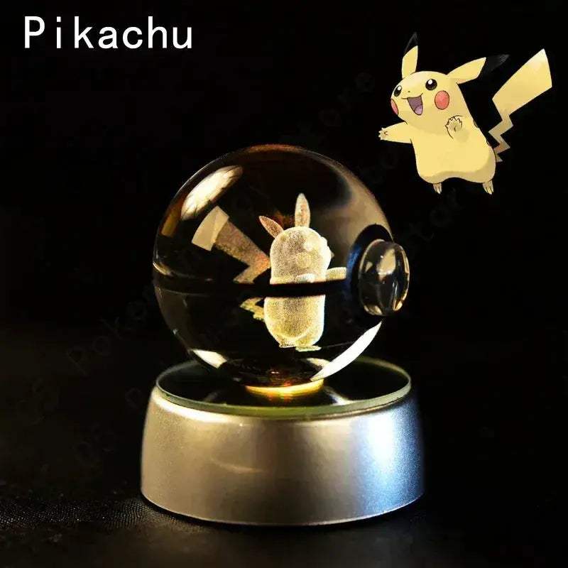 Pokemon 3D Crystal Ball Pokeballs with LED Light Base, Kids Anime Toy Gifts - CLOUDANIMESTUDIO