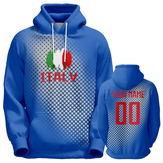 Personalized 3D Italy Soccer Hoodie with Custom Name & Number - Unisex Pullover for Football Fans