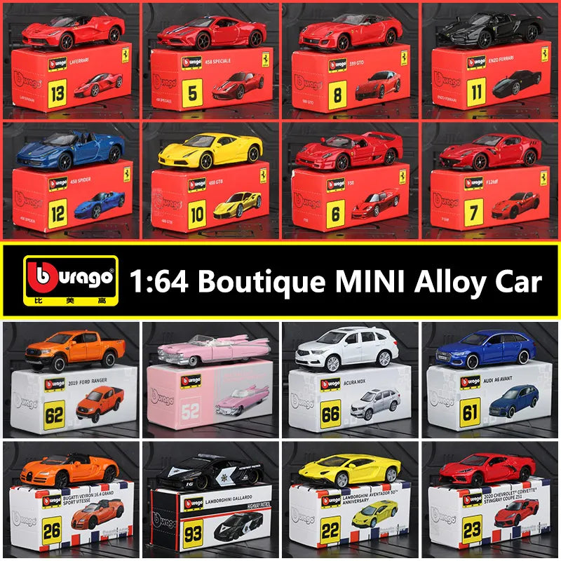 Bburago 1/64 Scale Multi-Color Diecast Car Model Collection