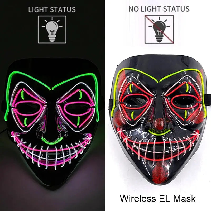 Wireless Halloween Neon LED Purge Mask Masque Masquerade Party Masks Light Grow in the Dark Horror Mask Glowing Masker - ToylandEU