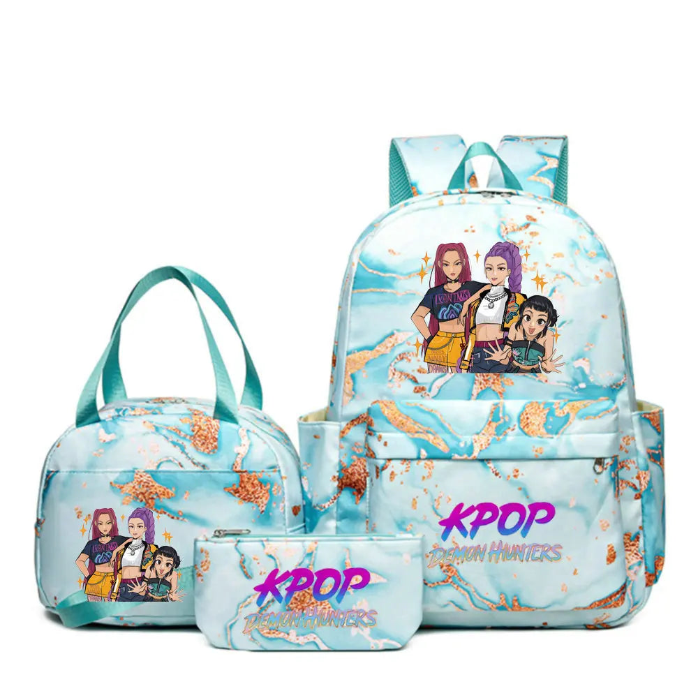Backpack | Demon Hunters Cartoon Print | 20-35L Capacity | 3-Piece Lunch Bag Set