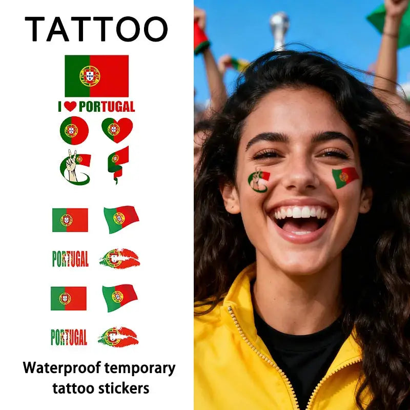 Portugal Flag Temporary Tattoo Sticker, Long-lasting and Waterproof, Festival, Football, Soccer Fan Face Stickers, Arm, Face - ToylandEU
