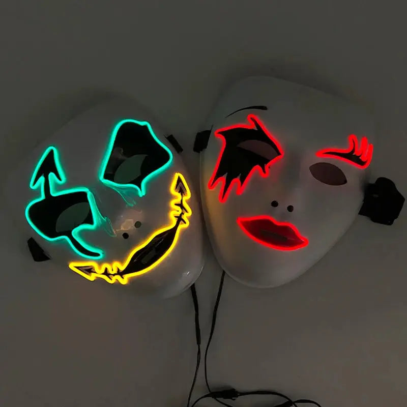 Melbourne Shuffle rave dance glowing mask Hand drawn patterned luminous mask for teen cool Halloween cosplay performance props - ToylandEU