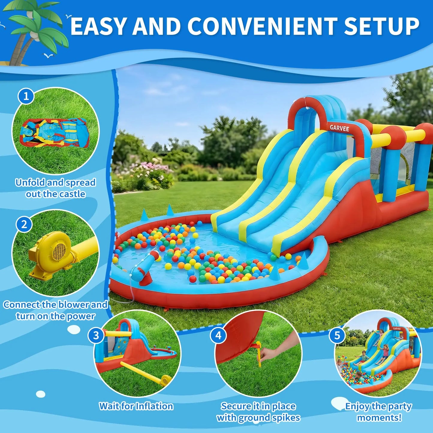 8 In 1 Inflatable Water Park With Double Slides Outdoors