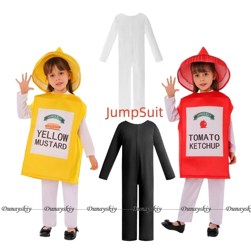 Kids' Fun Mustard Yellow & Ketchup Costume Set for Halloween 2024