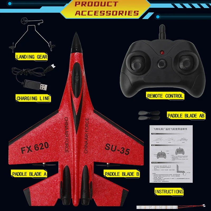 Ultimate RC Foam Fighter Jet Aircraft Toy Set for Kids - Remote Control Glider Airplane with Propeller and USB Charger