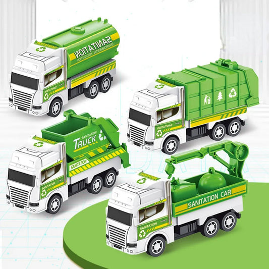 4-Pack Kids Toy Inertia Sanitation Trucks Set - Pull Back Military Models - ToylandEU